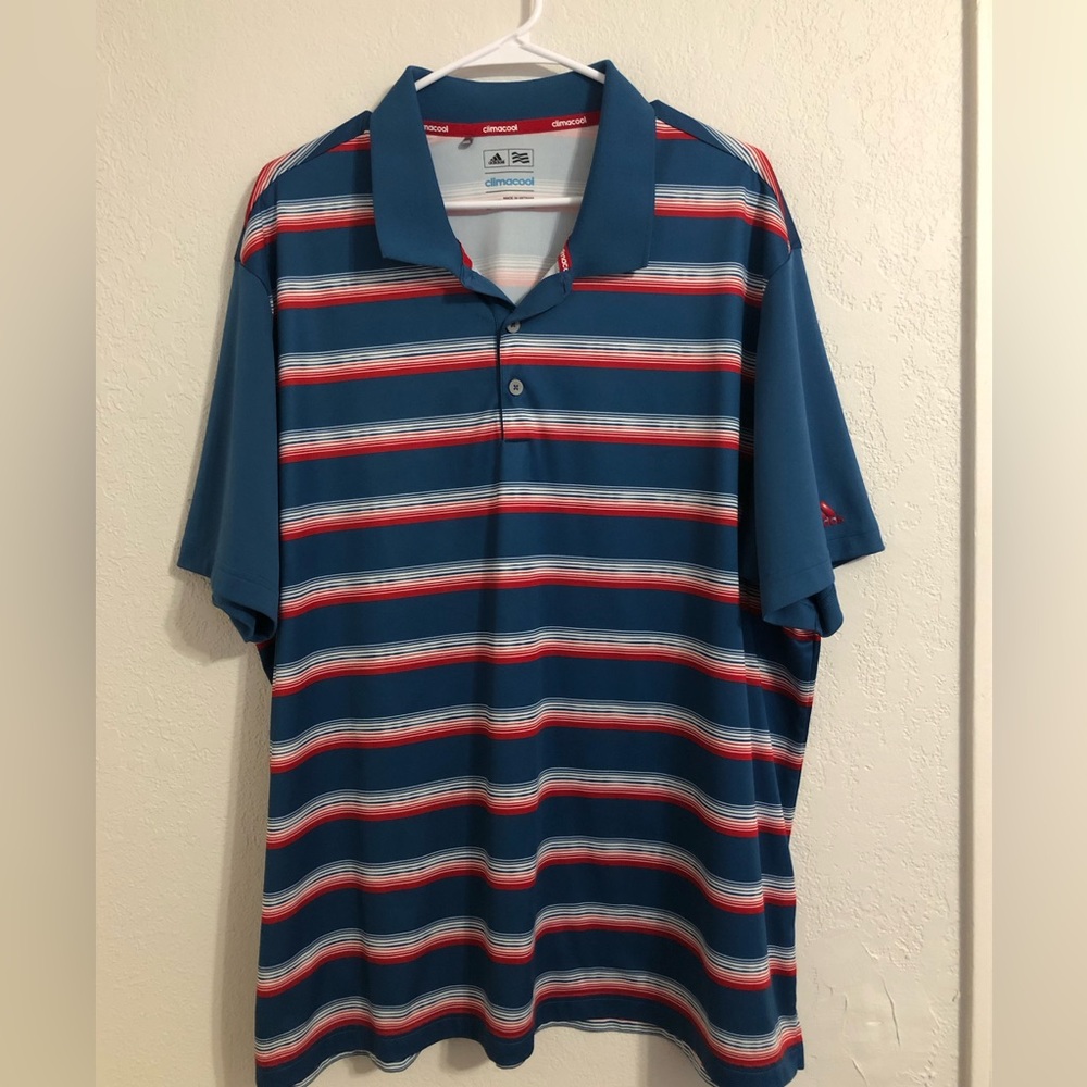Adidas Climacool Men’s 2XL Blue and Red Striped Polo Shirt